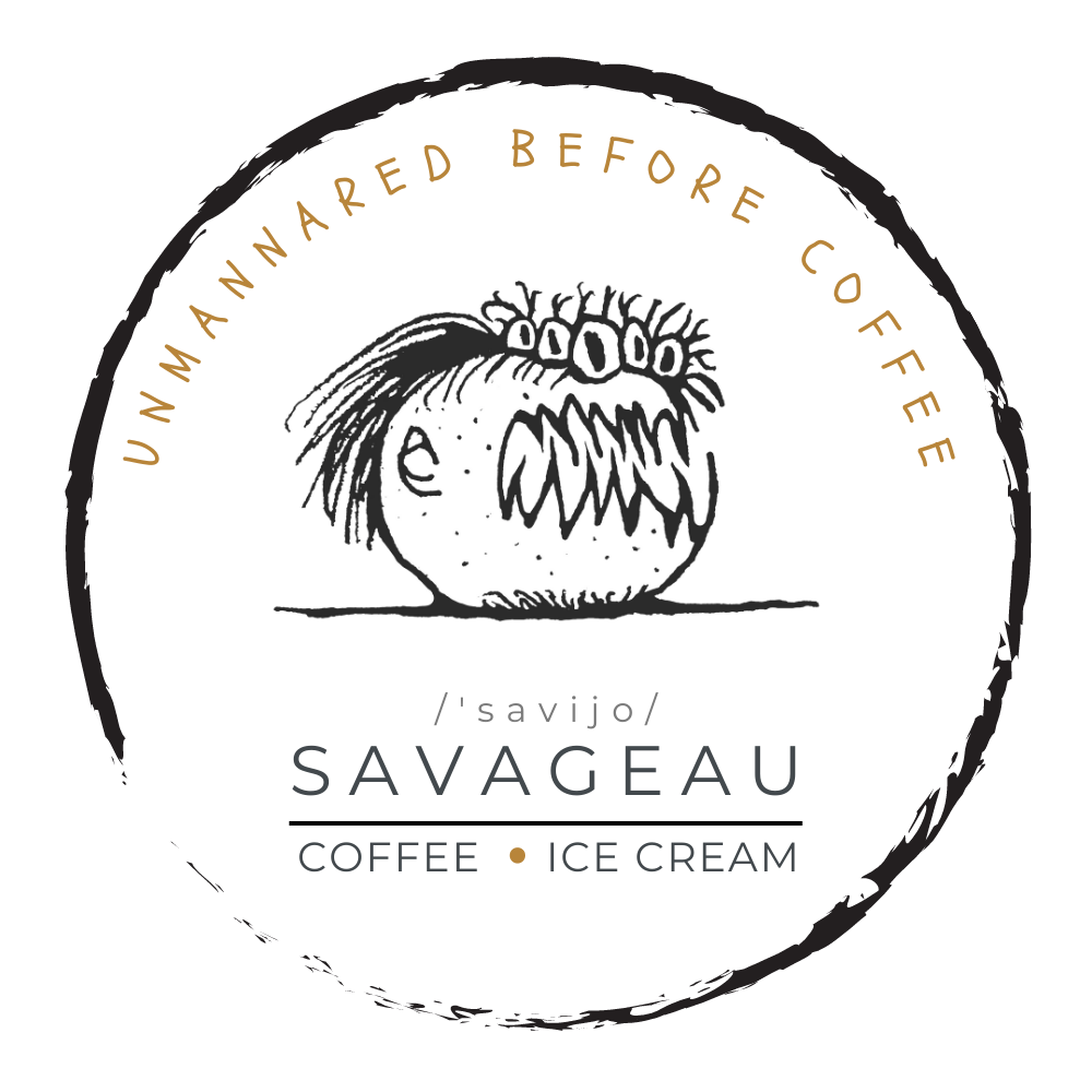 Savageau logo with monster drawing and wording.