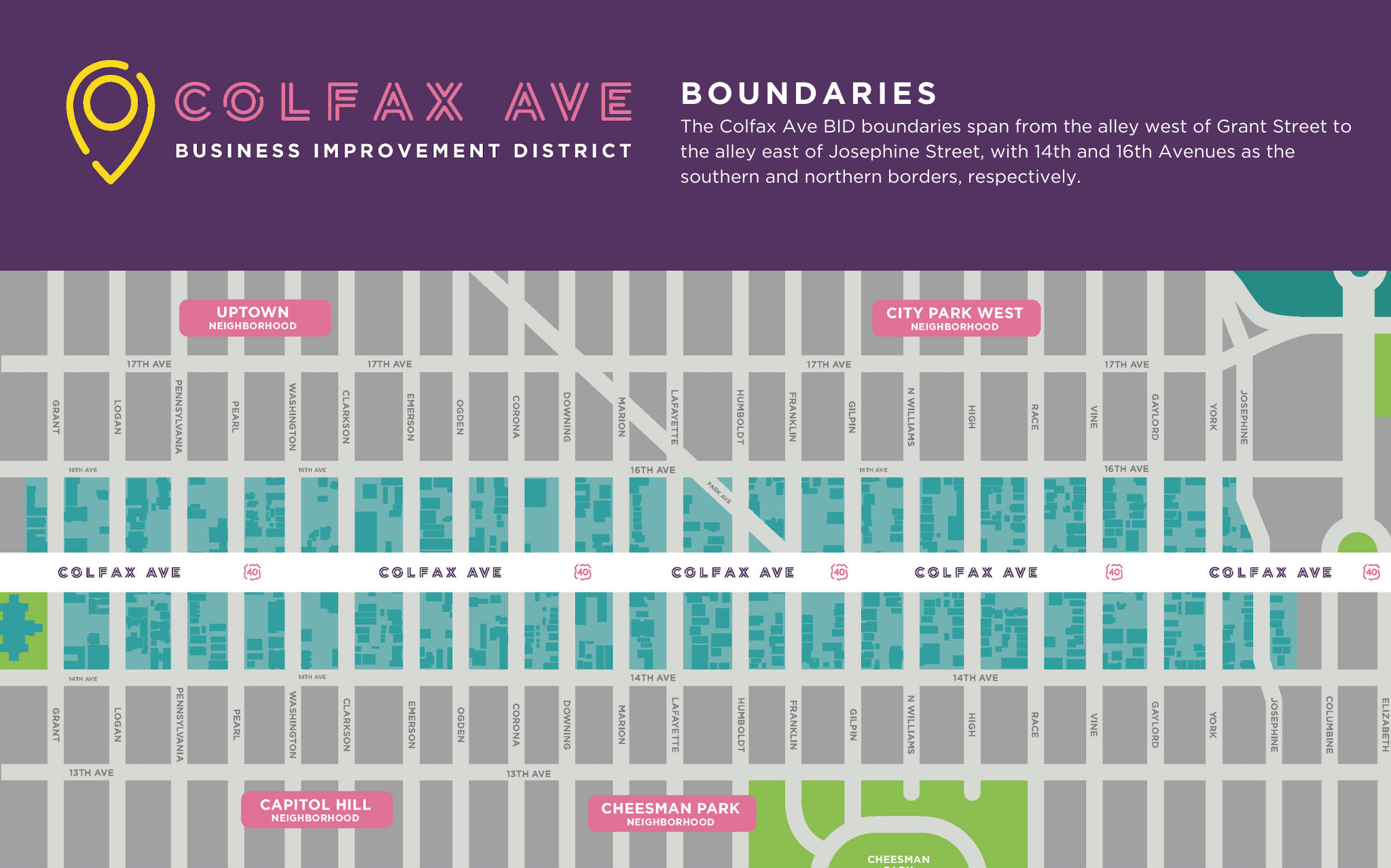 Colfax Ave BID boundaries map