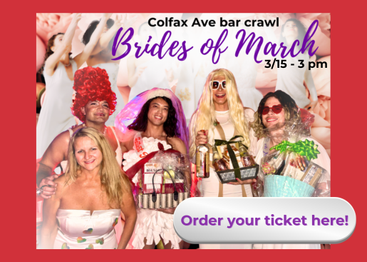 Brides of march graphic with people dressed like brides